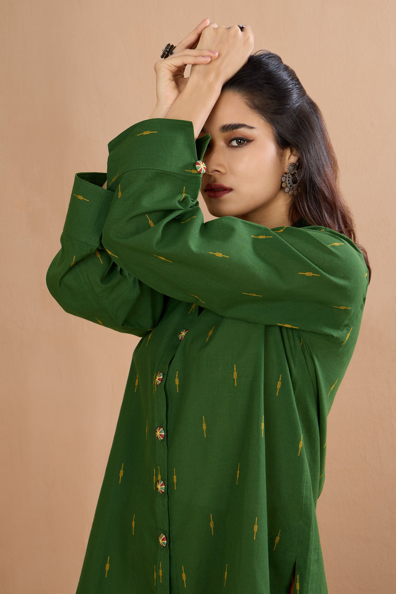 Forest Gold  Front High Low Hem Cotton Shirt (only shirt)