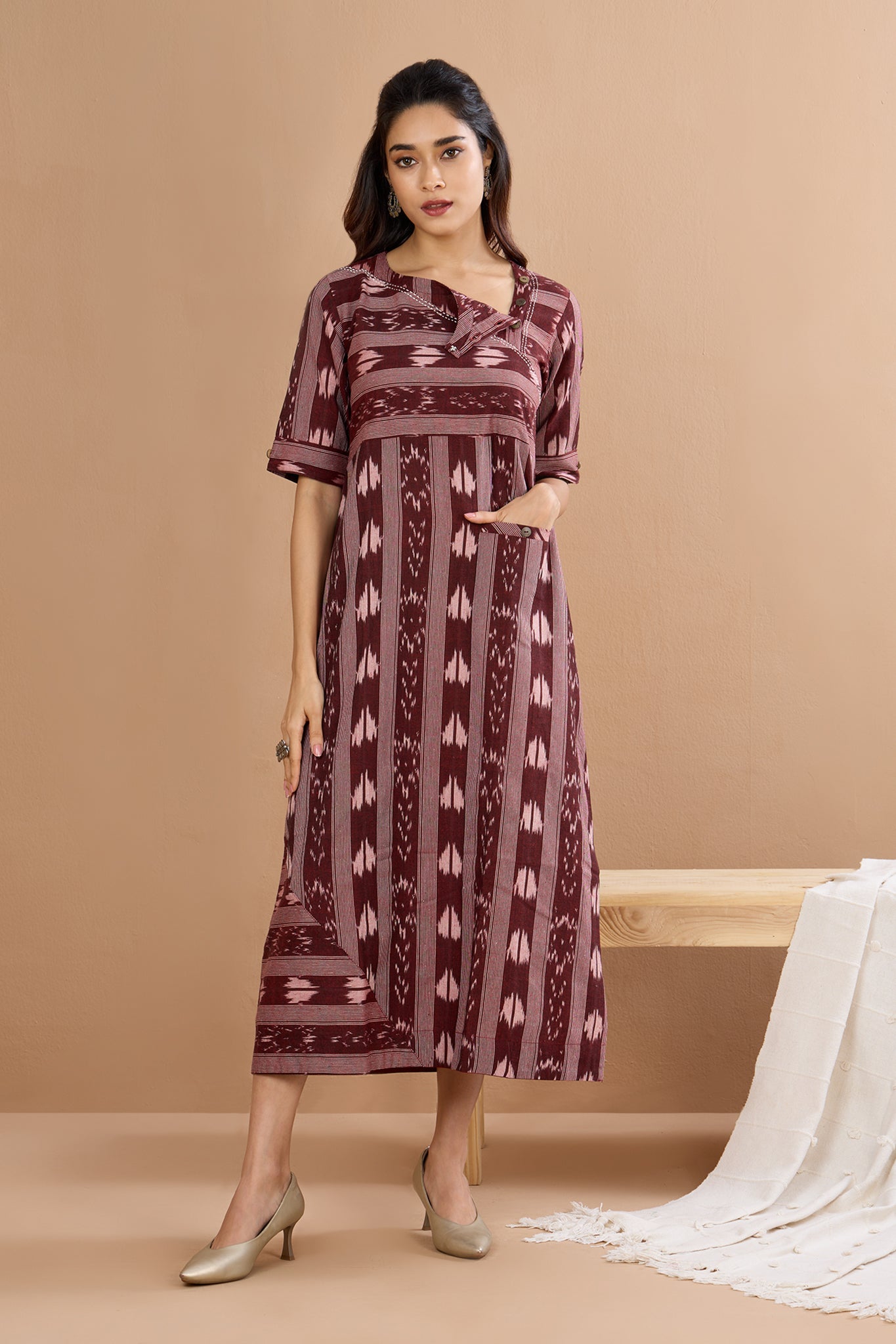 Deep Auburn Long Slit Dress