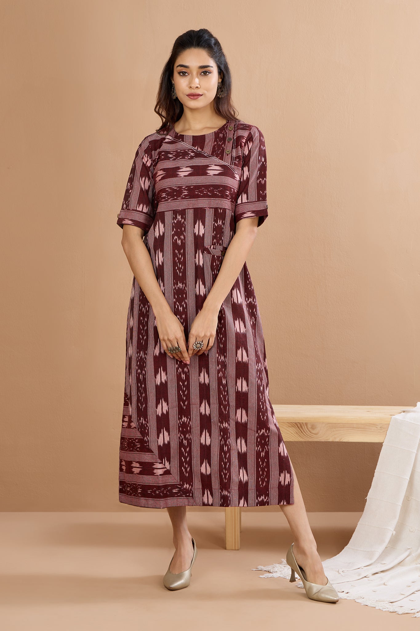Deep Auburn Long Slit Dress