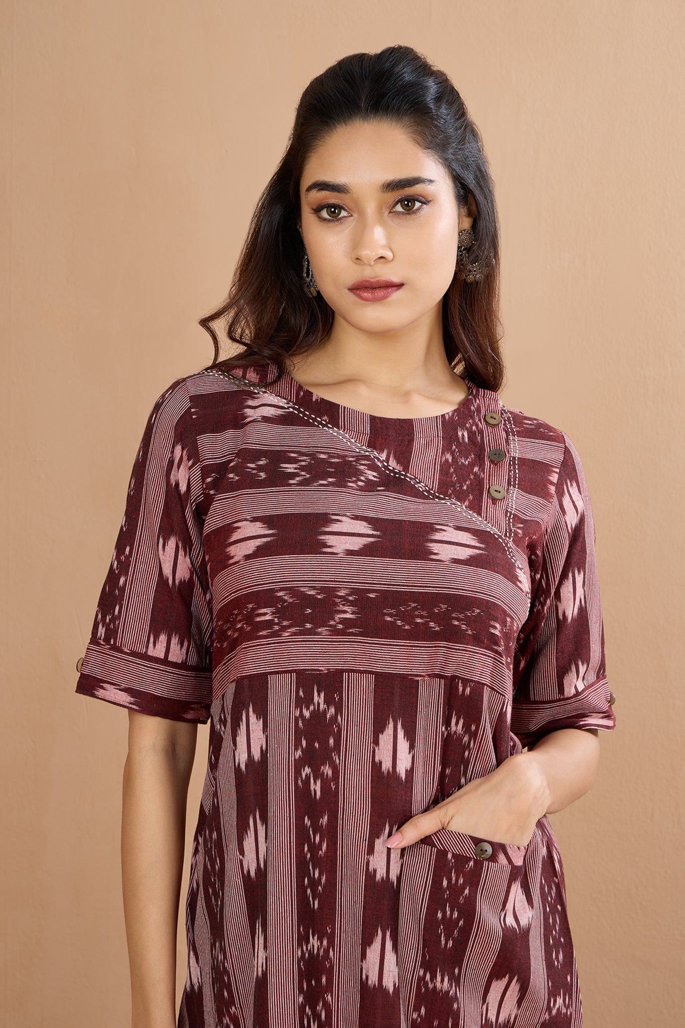 Deep Auburn Long Slit Dress