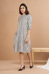 Graphite Stripes Smocked Sleeve Shift Dress