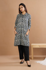 Chevron Mist Cotton Satin Tunic Shirt Dress