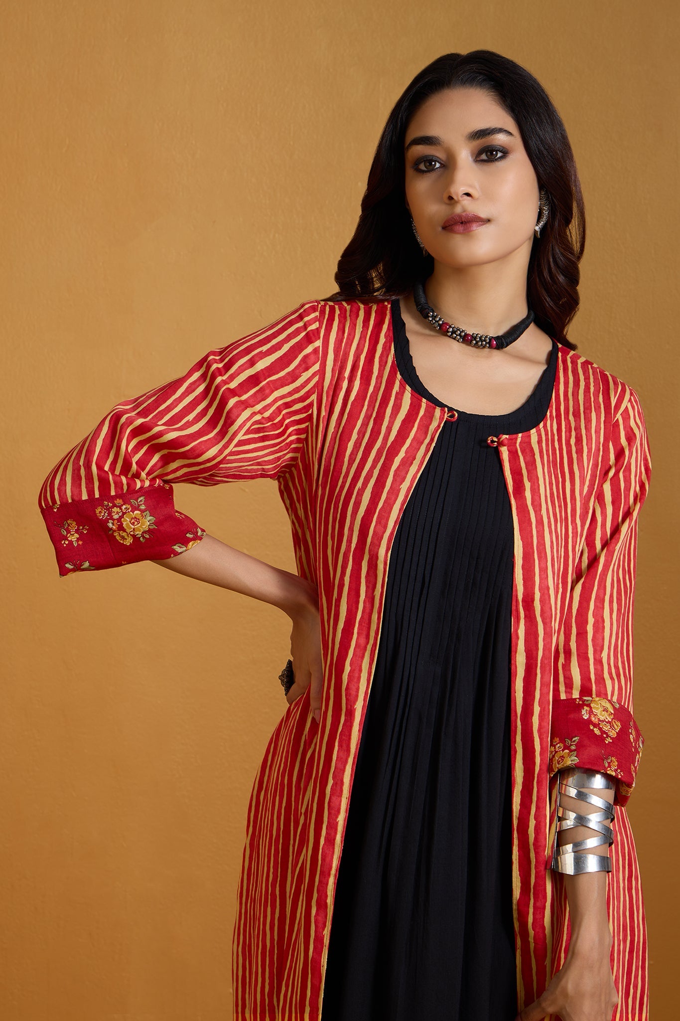 Floral Burst  & Stripes Reversible Choga (only jacket)