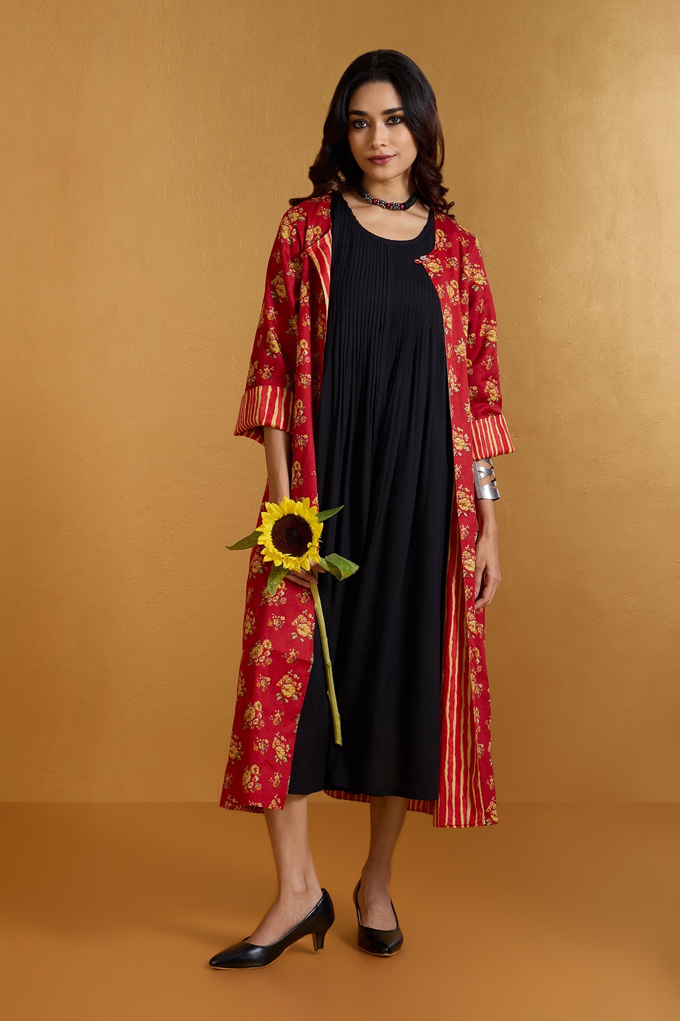 Floral Burst  & Stripes Reversible Choga (only jacket)