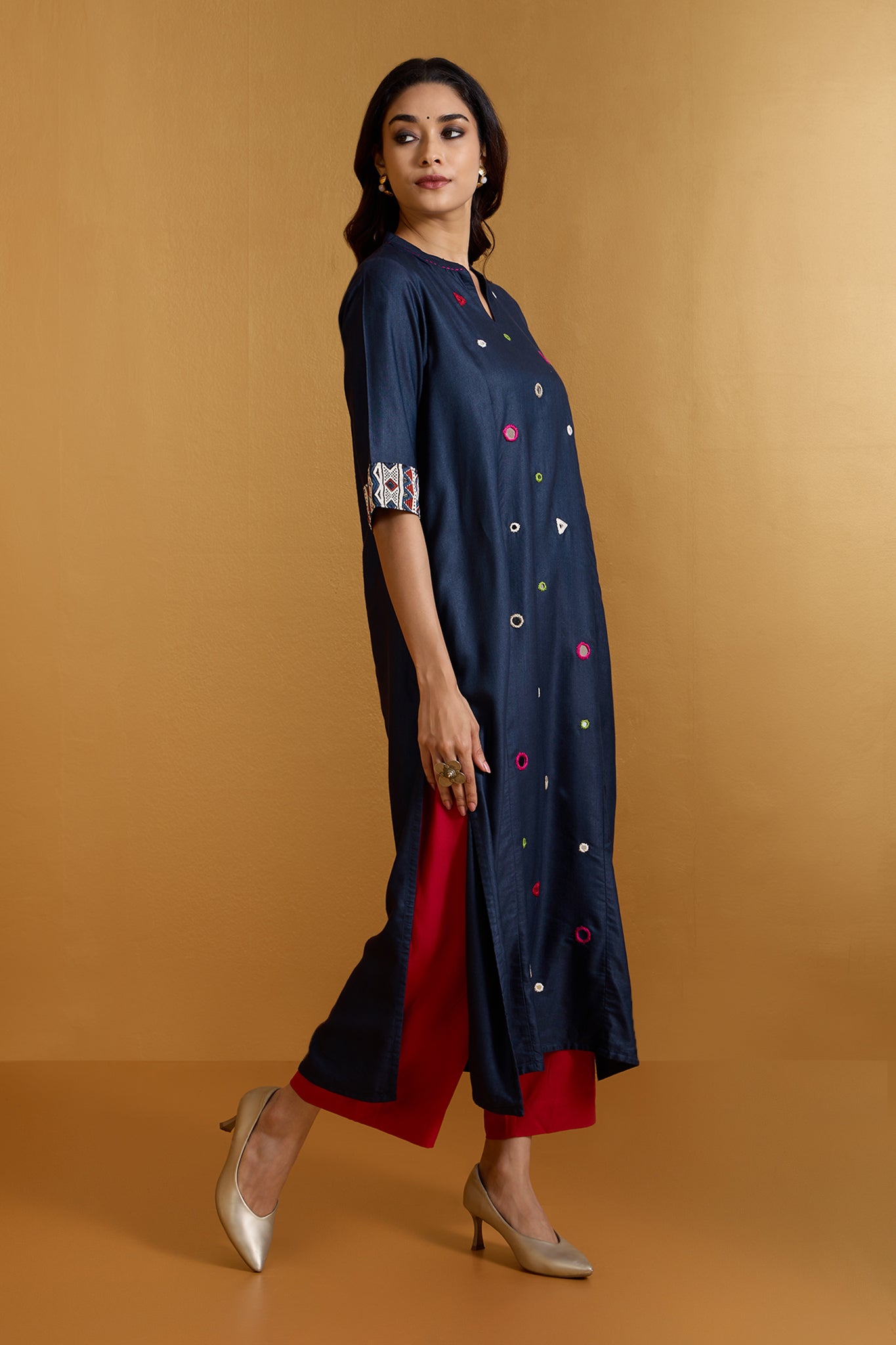 Luxe Silk Kaleidoscope of Ocean Dreams Long Panel Kurta