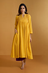 Lustrous Yellow Dots Pintuck Yoke Anarkali