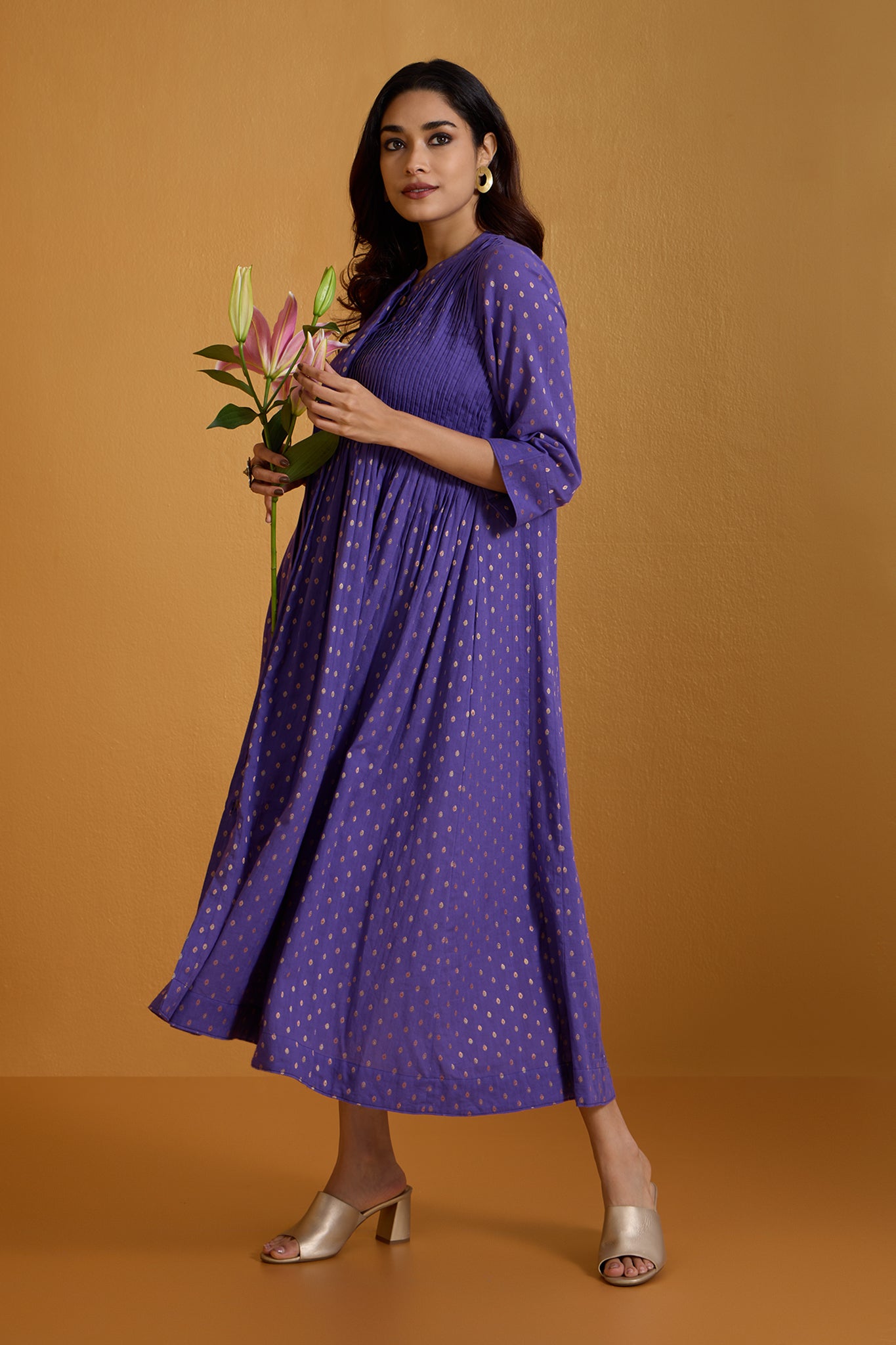 Lustrous Violet Gold Infinity Pintuck Dress