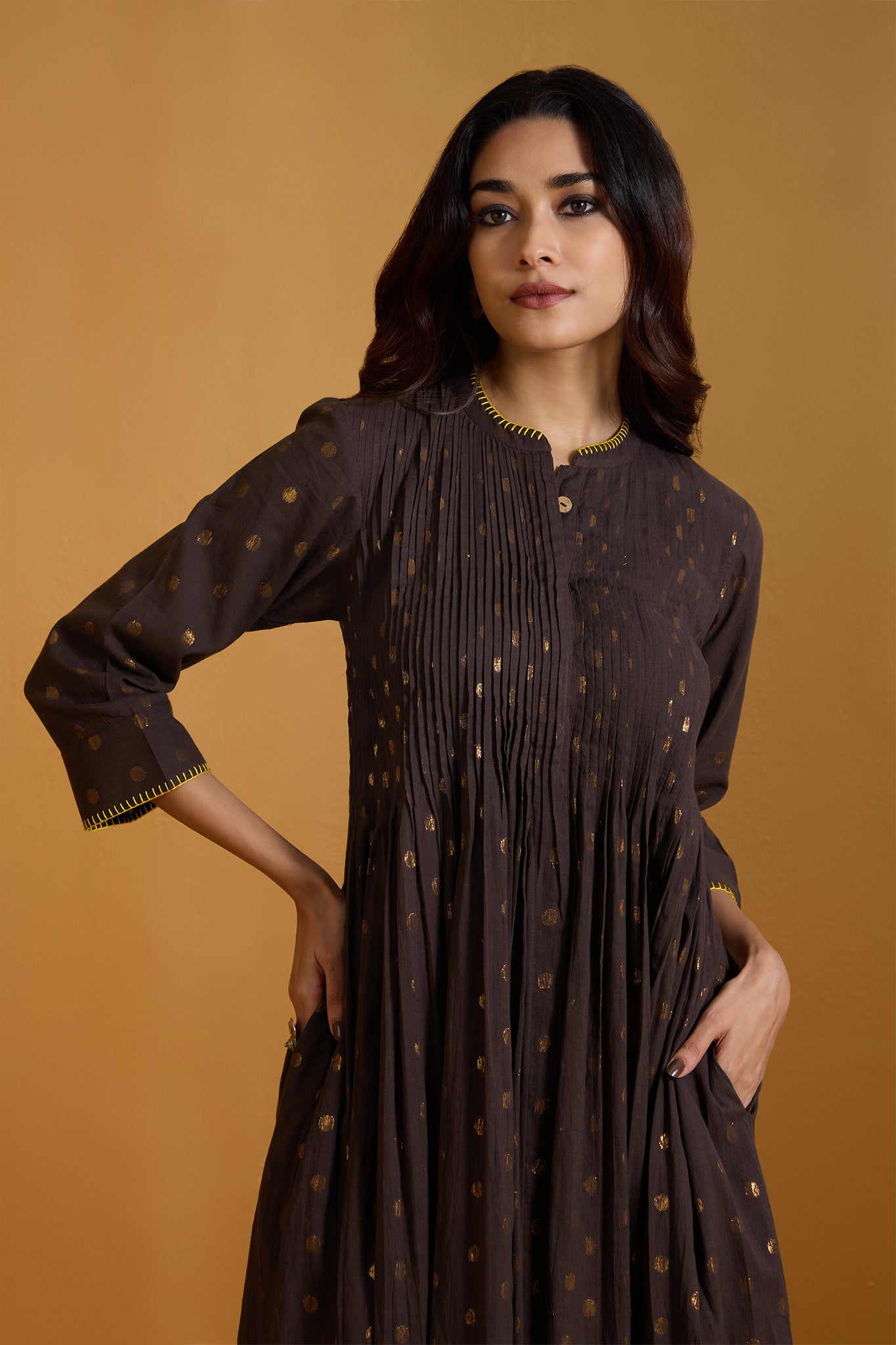 Chestnut Gold Infinity Pintuck Dress
