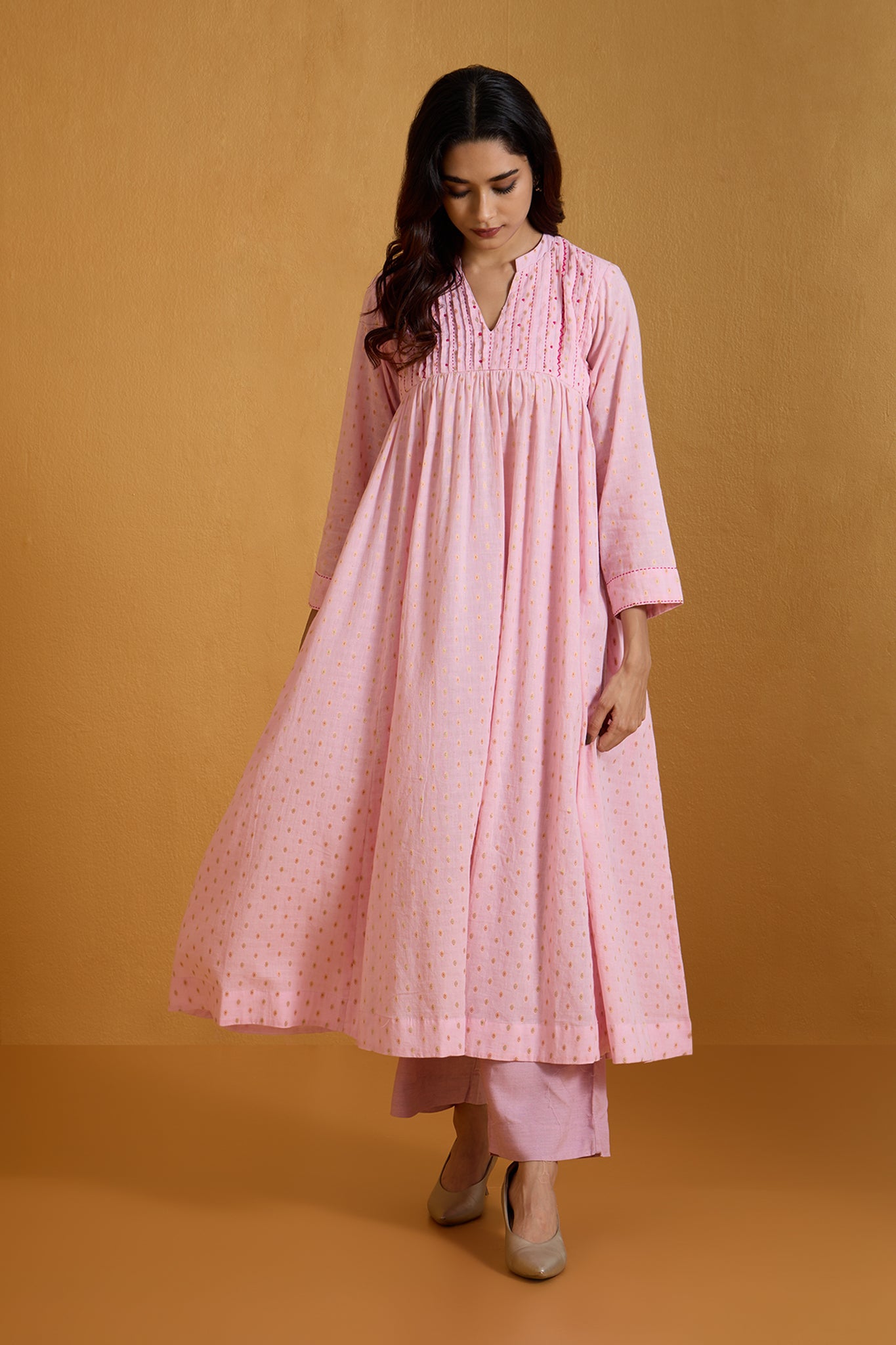 Gold Petal Symphony Pintuck Yoke Anarkali