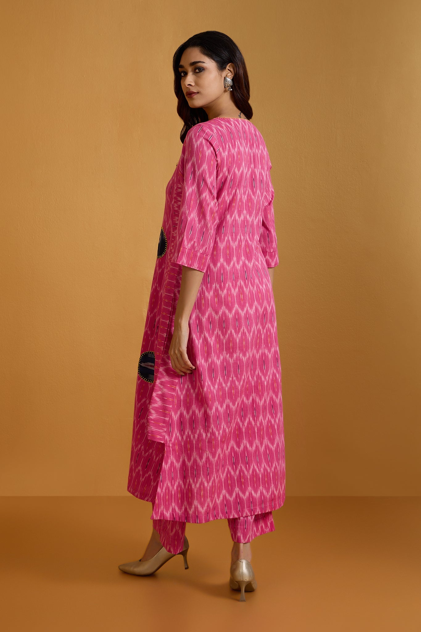 Co-ord Set  Gentle Rose & Azure Long Kurta with Side Twist