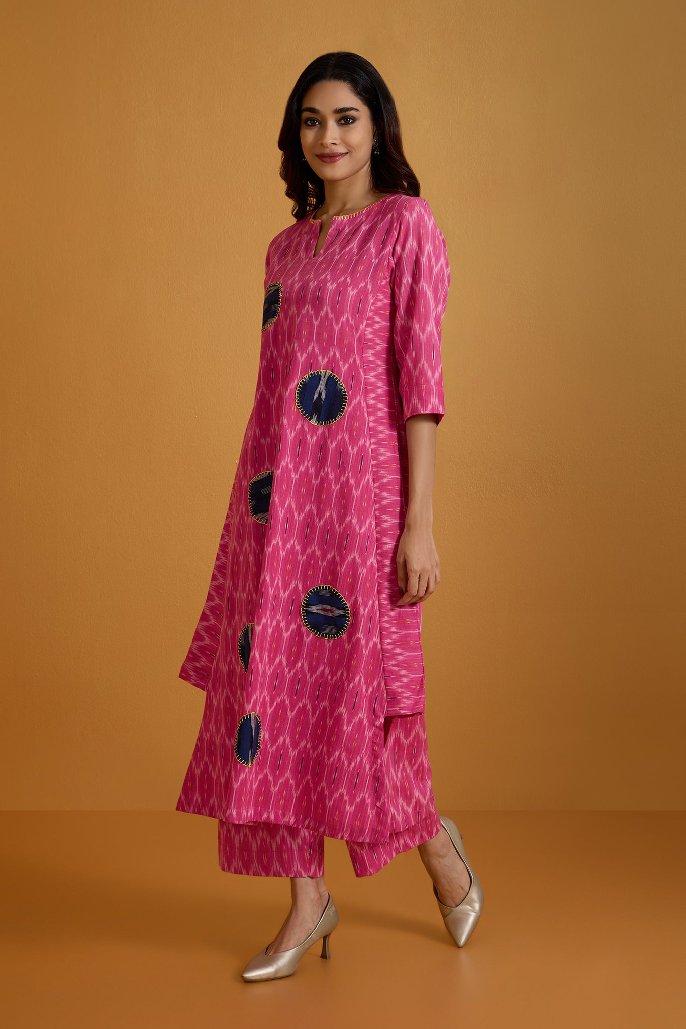 Co-ord Set  Gentle Rose & Azure Long Kurta with Side Twist