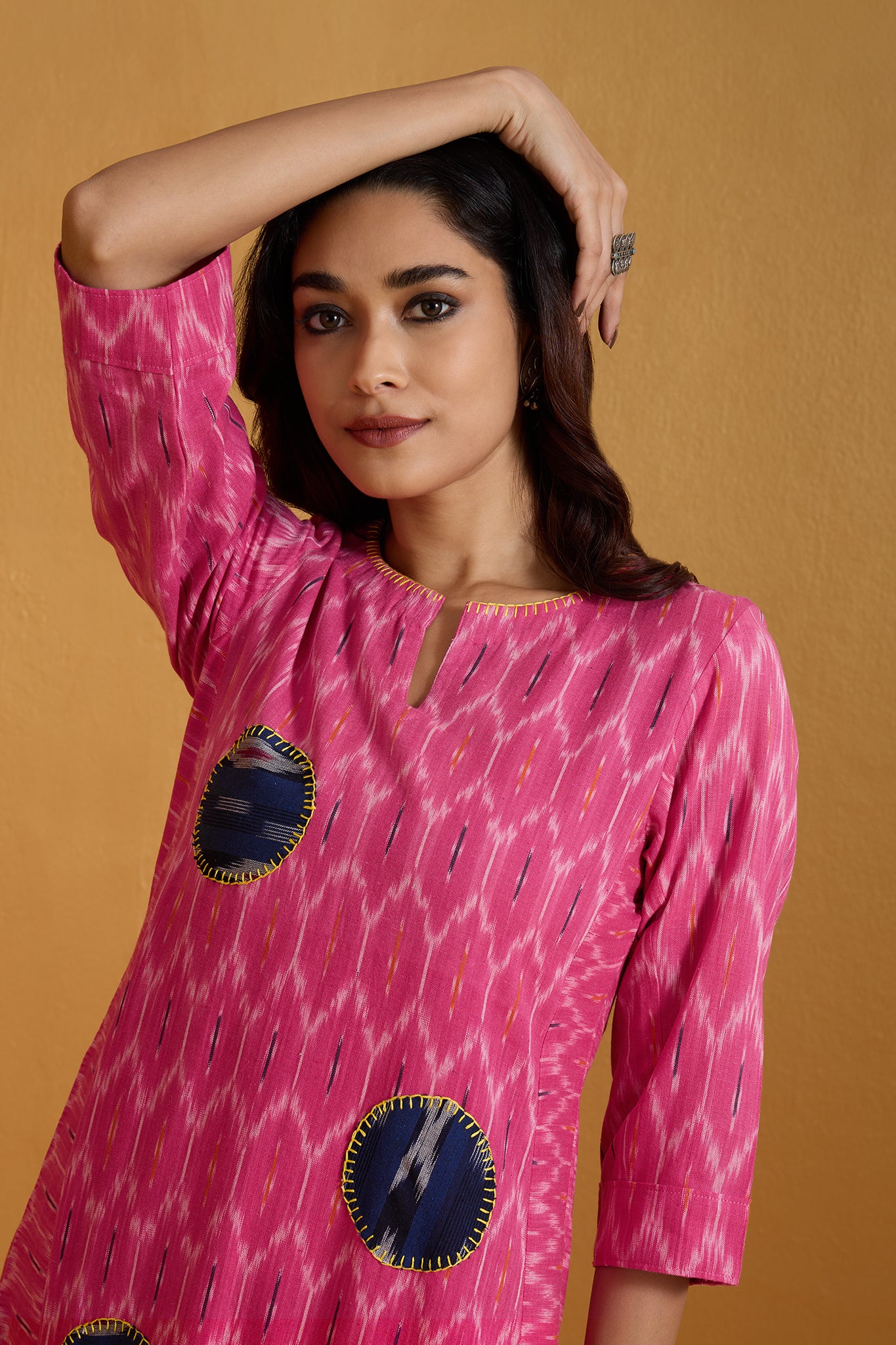 Co-ord Set  Gentle Rose & Azure Long Kurta with Side Twist