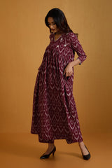 Burgundy Gaze V-Neck Gather Anarkali