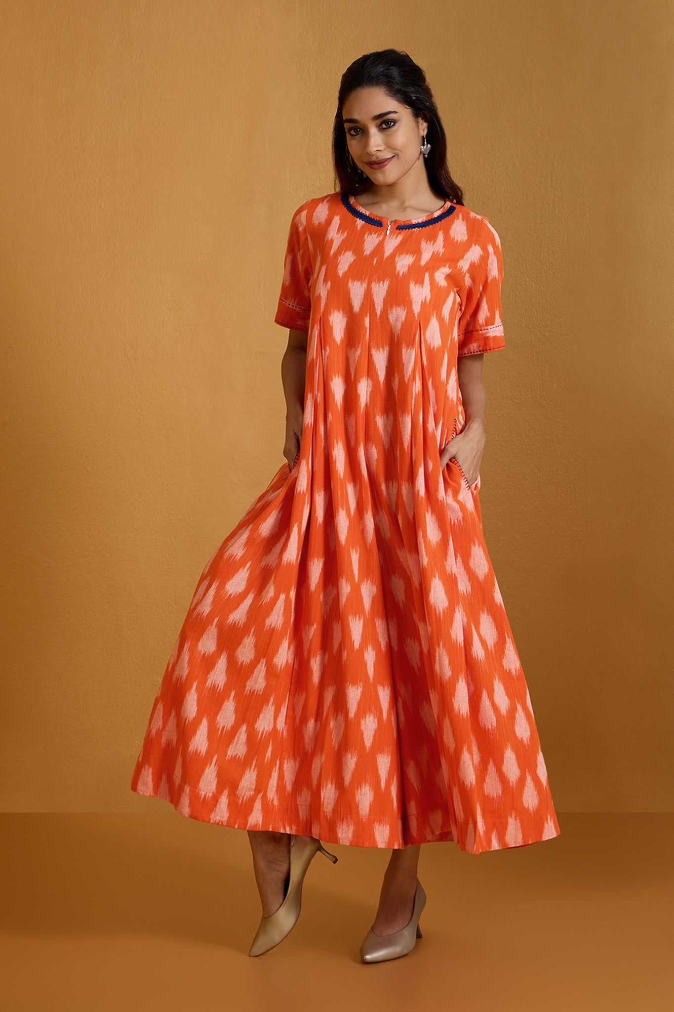 Citrus Burst Streaks Jumpsuit with Pockets & Front Zipper