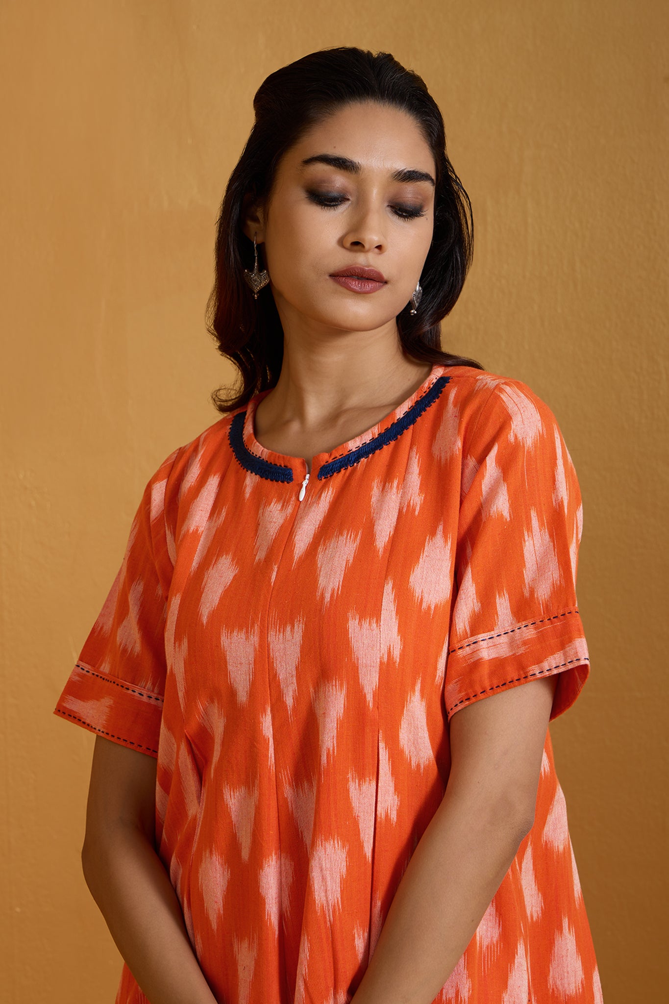 Citrus Burst Streaks Jumpsuit with Pockets & Front Zipper