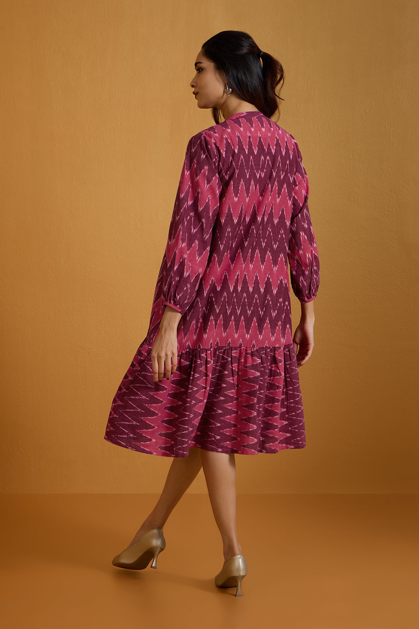 Crimson Chevron Ruffle Midi Dress