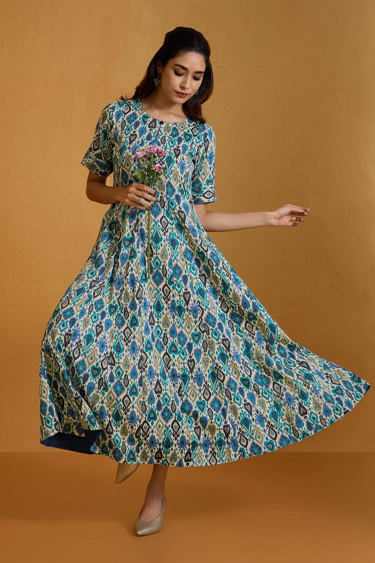Gypsy Hues Long Maxi Dress with Sleeves
