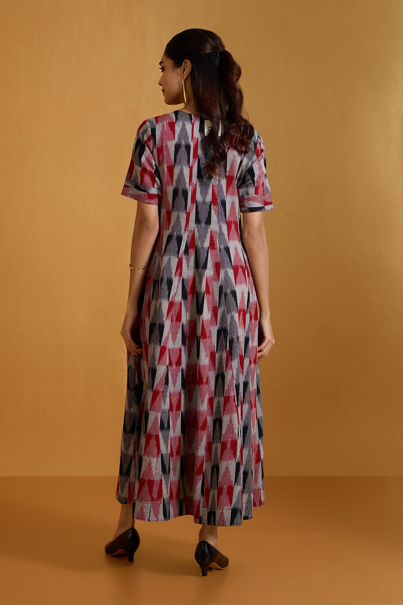 Charcoal Ruby Checks Long Maxi Dress with Sleeves