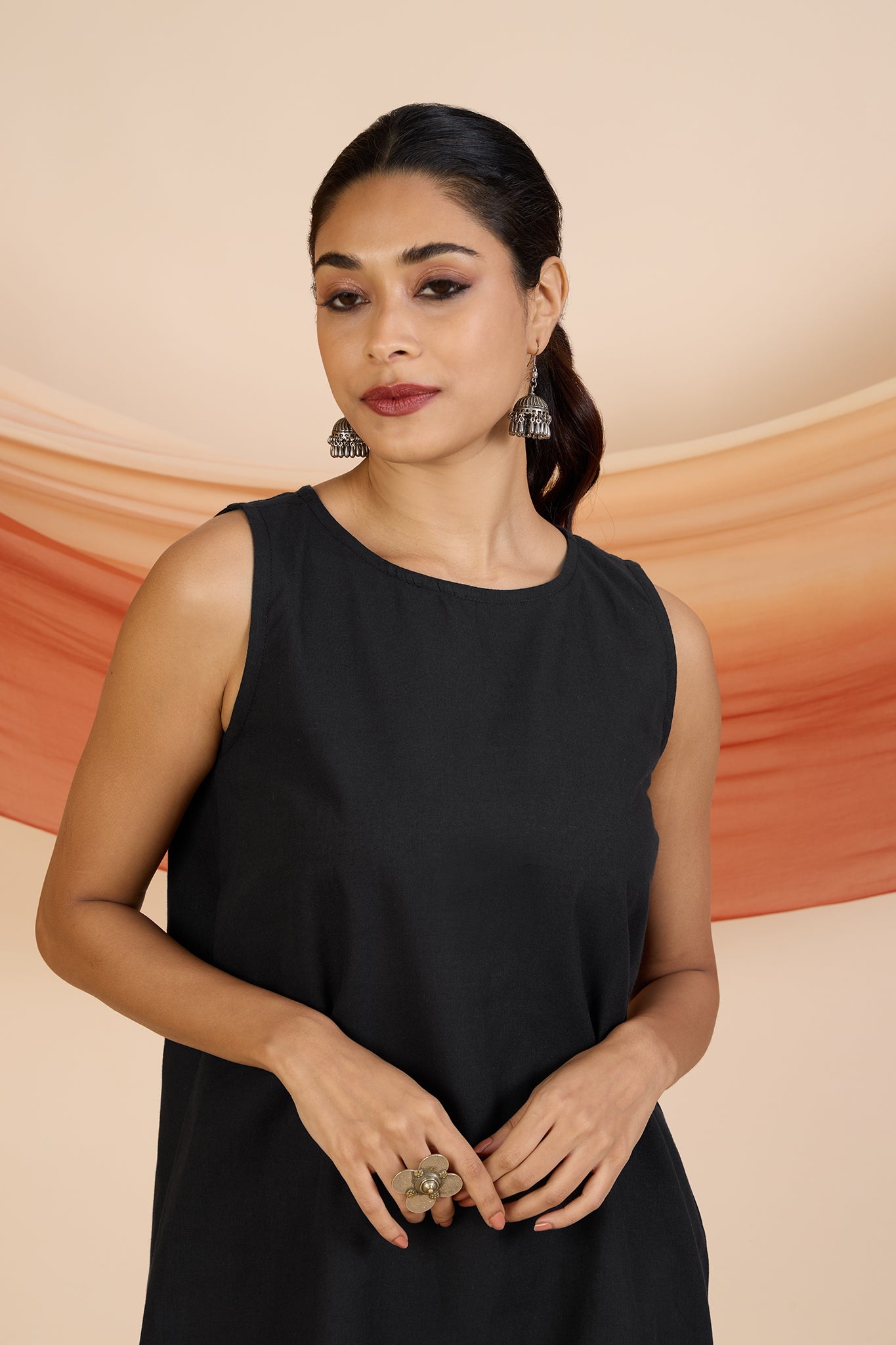Midnight Ember Sleeveless Shift Dress