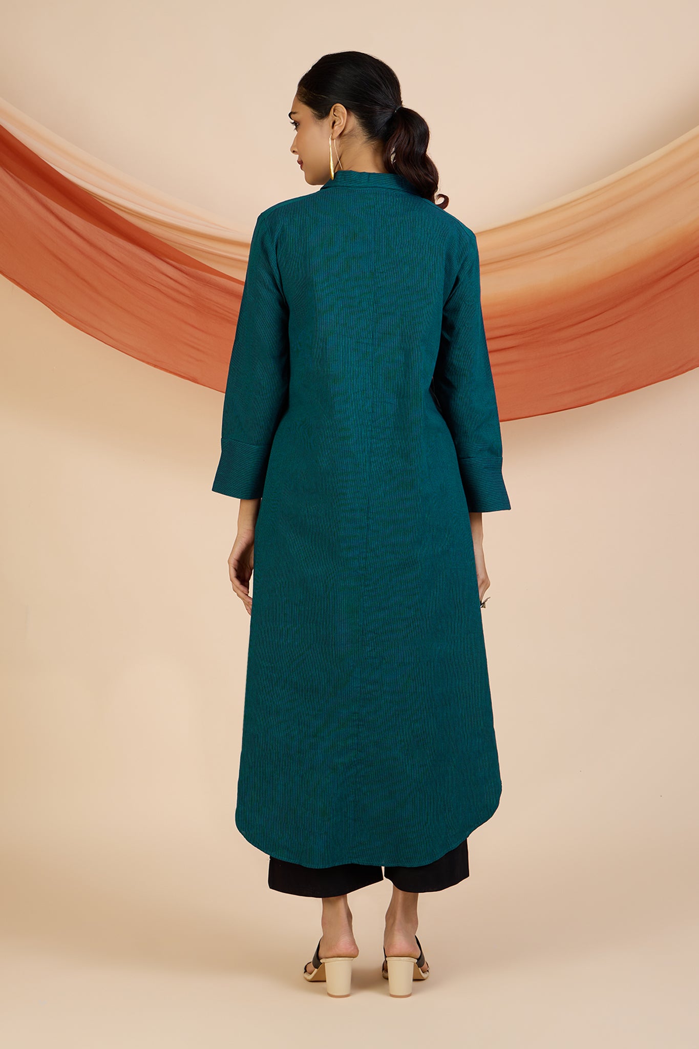 Azure Feather Lines Long Shirt Dress