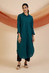 Azure Feather Lines Long Shirt Dress