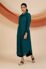 Azure Feather Lines Long Shirt Dress