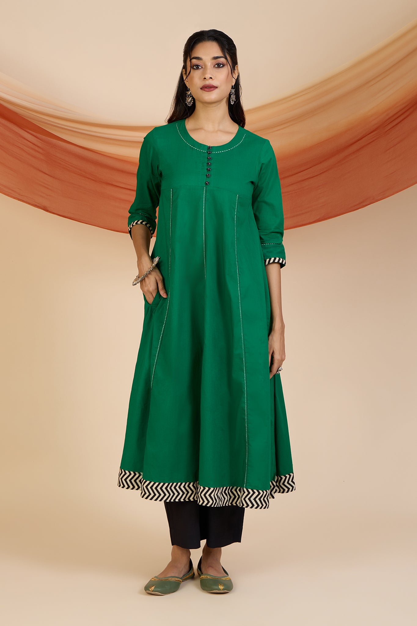 Emerald Glow Elegant Long Anarkali