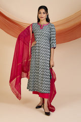 Ash Rose Sprinkle Ikat Long Kurta with Side Twist