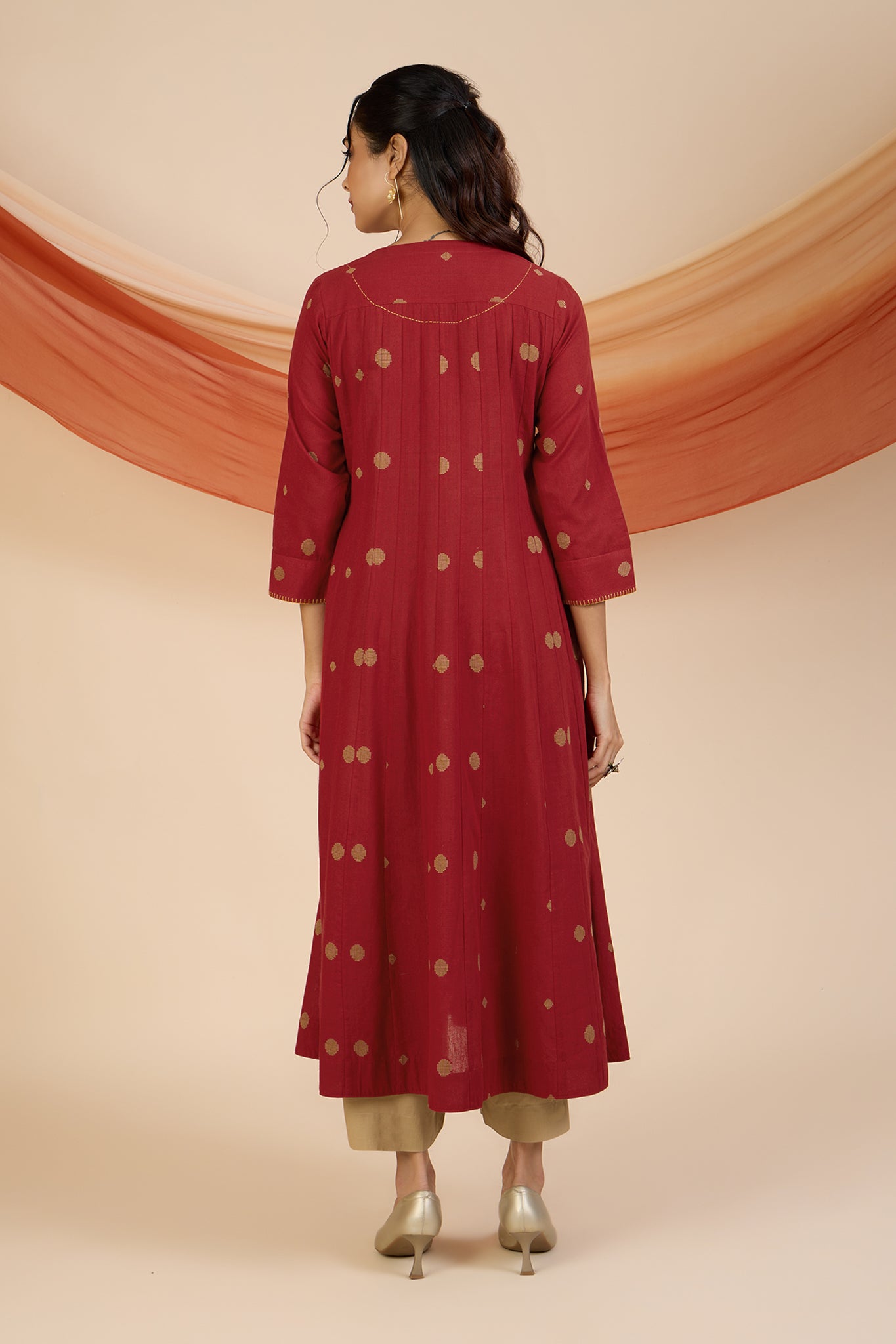 Gilded Crimson Polka V-neck Infinity Pintuck Dress