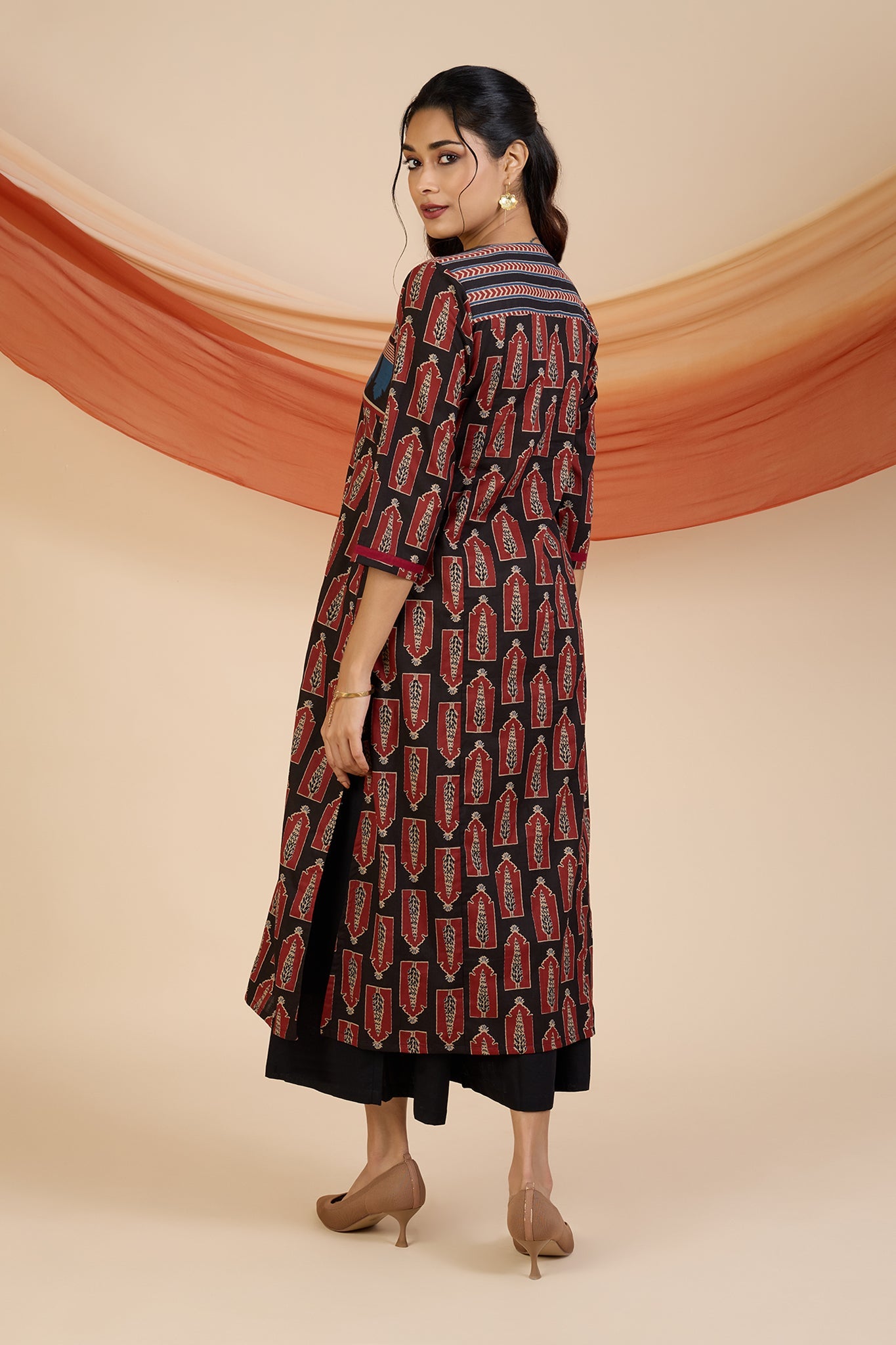 Madder Cypress Patchwork Long Kurta with Slit