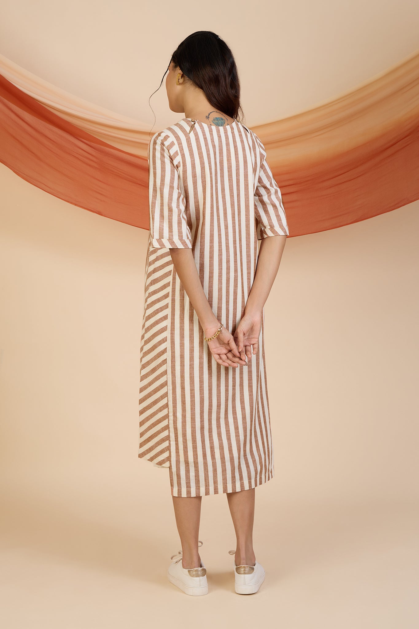 Cinnamon Stripes Side Bias Shift Dress