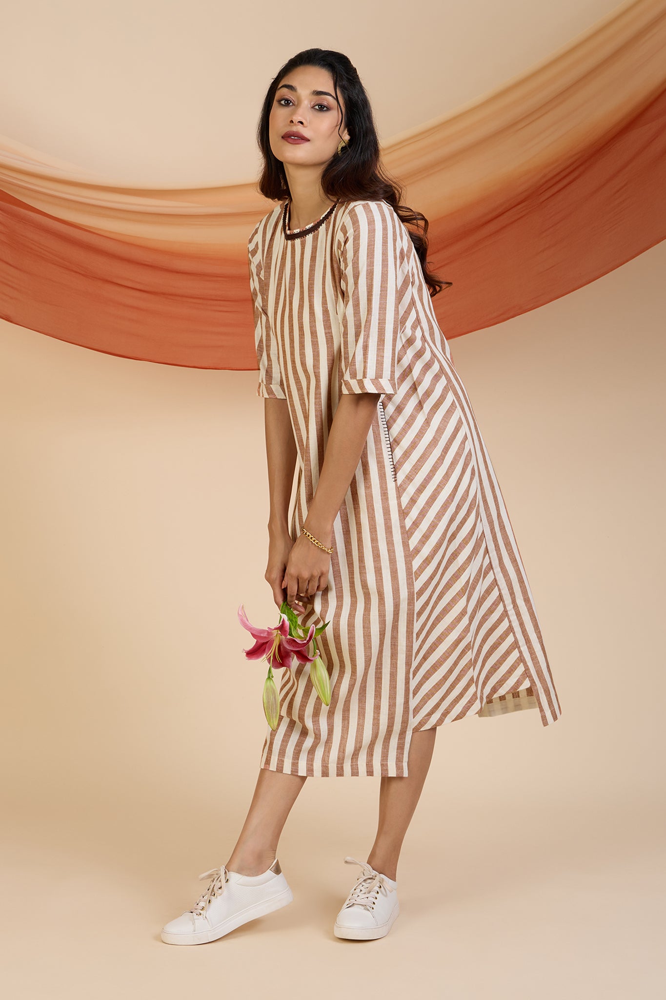 Cinnamon Stripes Side Bias Shift Dress