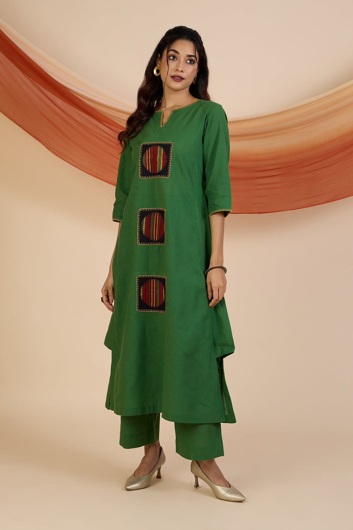 Co-ord Set Forest Carnival Long Kurta with Side Twist & Applique