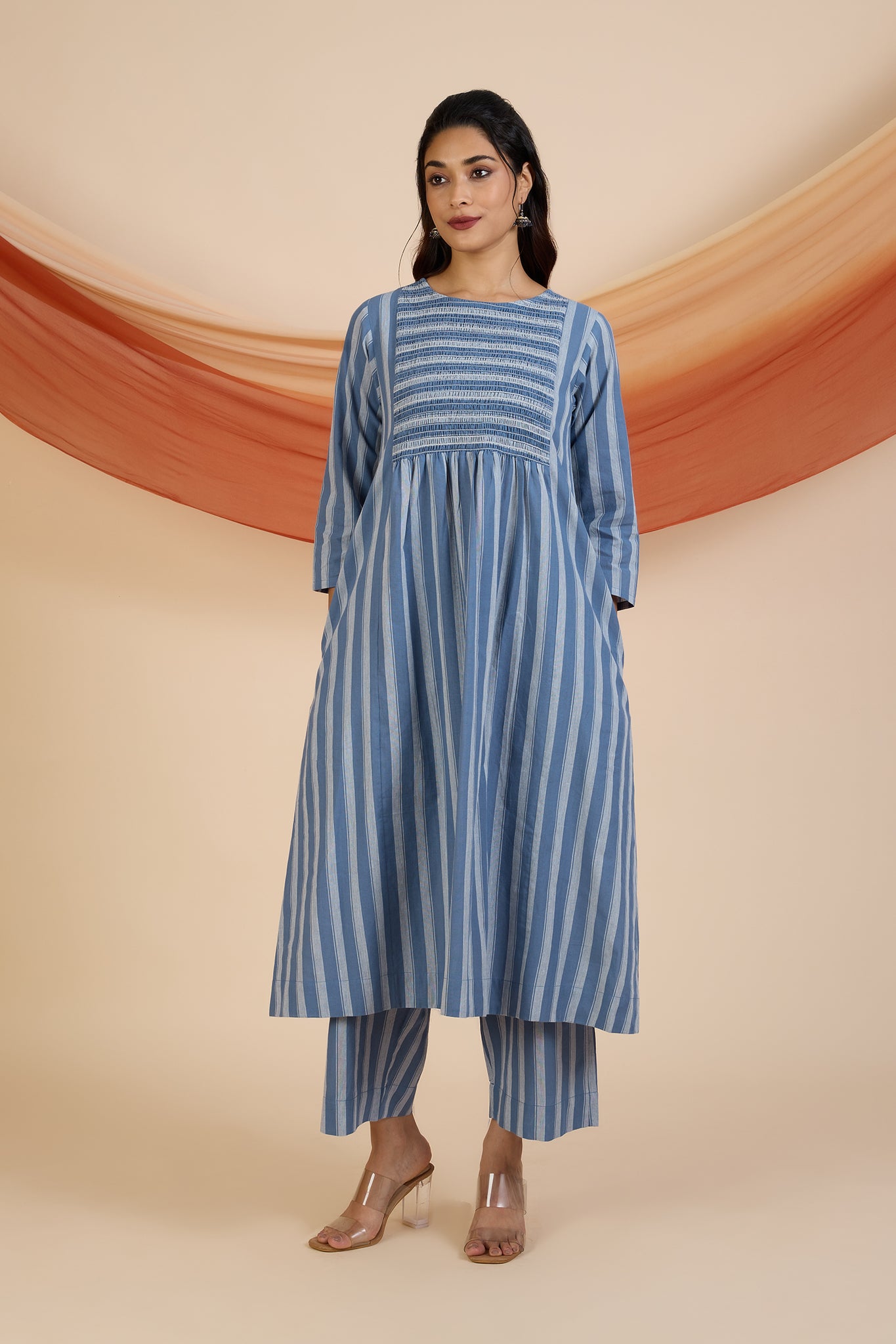 Co-ord Set Stormlight Stripes Smocked Yoke Kurta & Pants