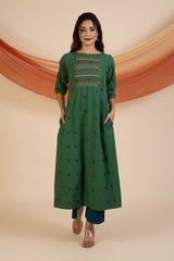 Jade Dots Pintuck Yoke Kurta with Pockets