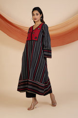 Crimson Reflections Boho Dress with Yoke & Funnel Sleeves