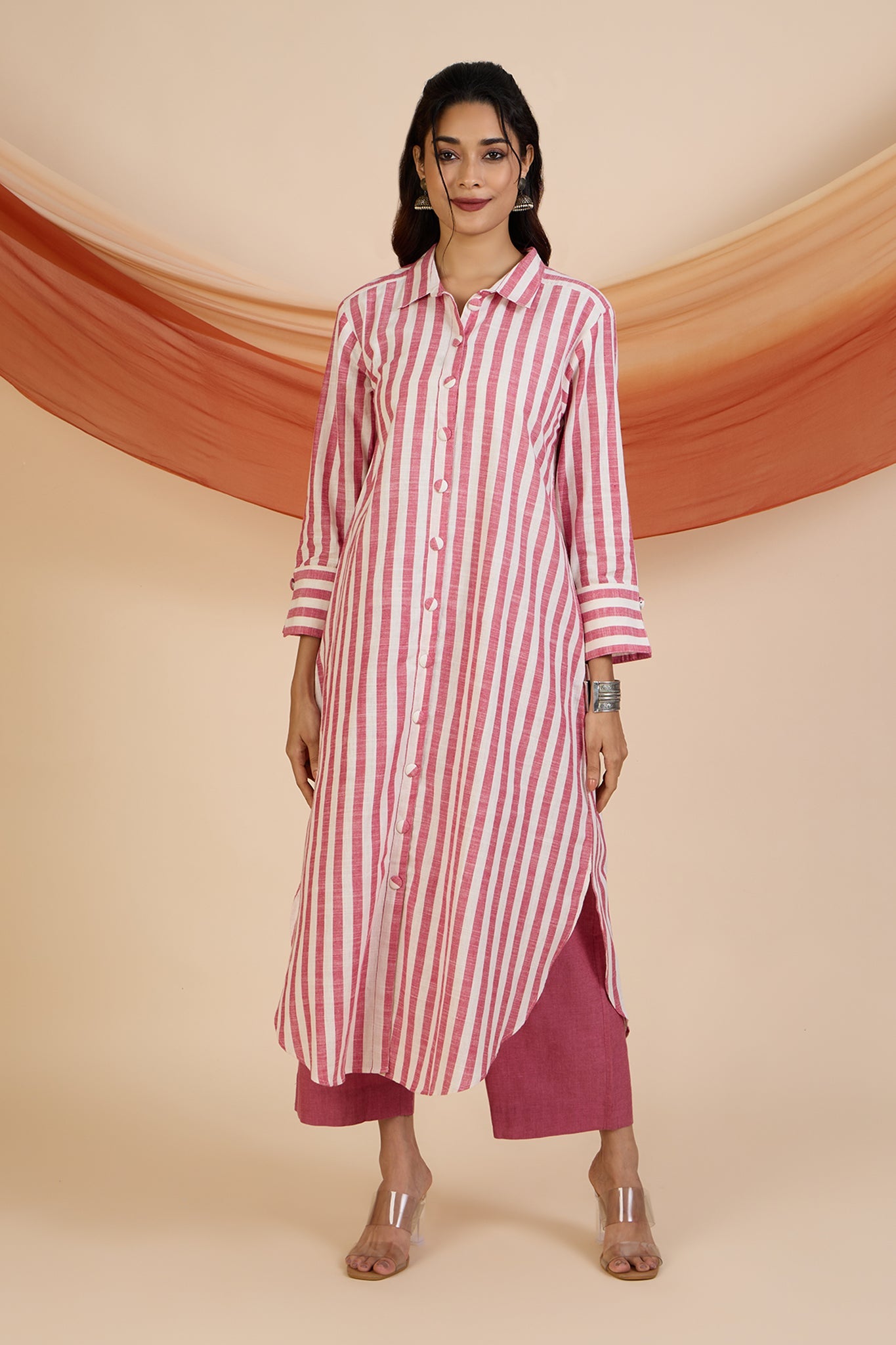 Candy Stripe Lines Long Shirt Dress