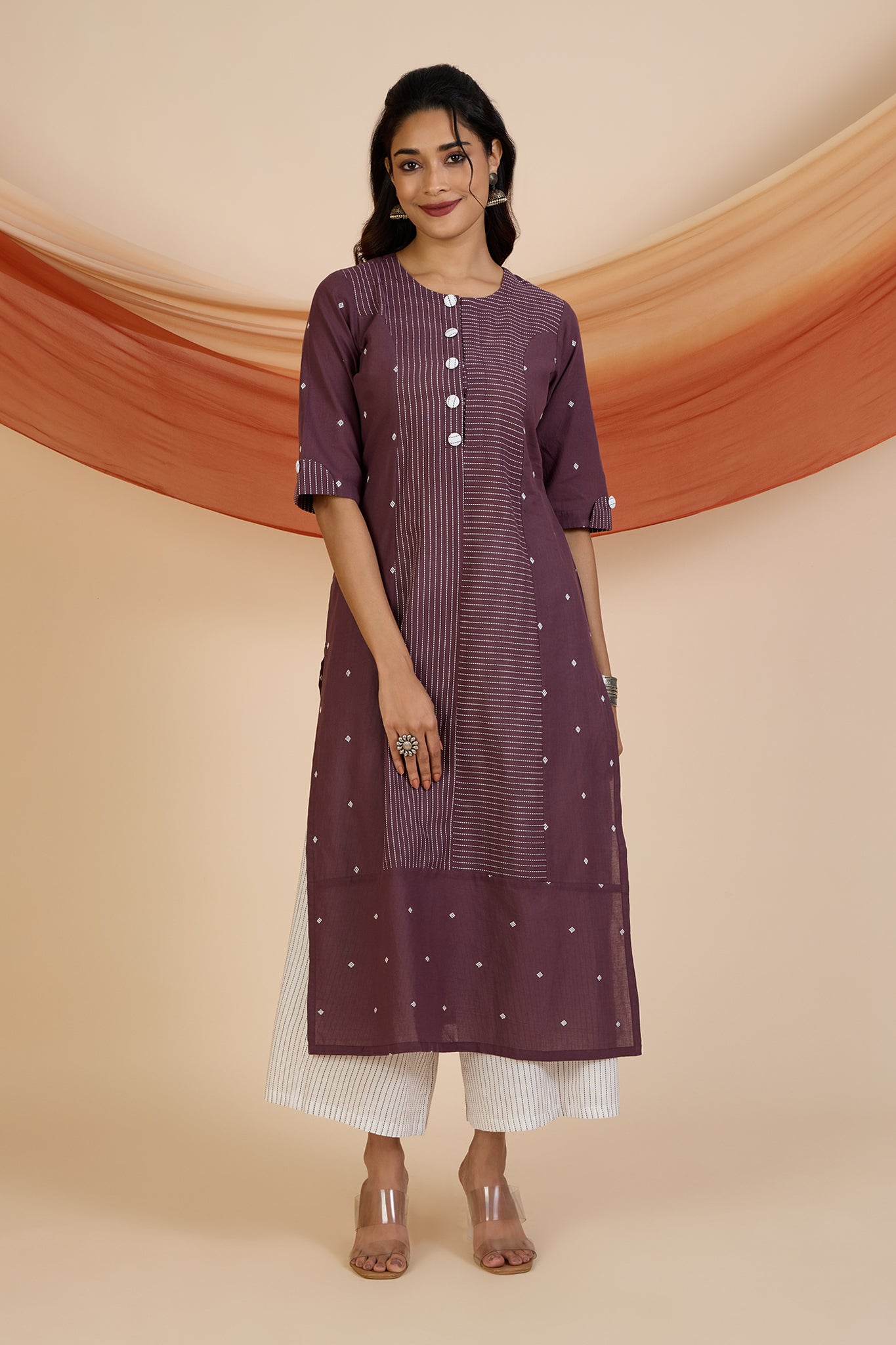 Co-ord Set Mauve Dusk Princess Cut Long Panelled Kurta with Slit ( set of 2 )