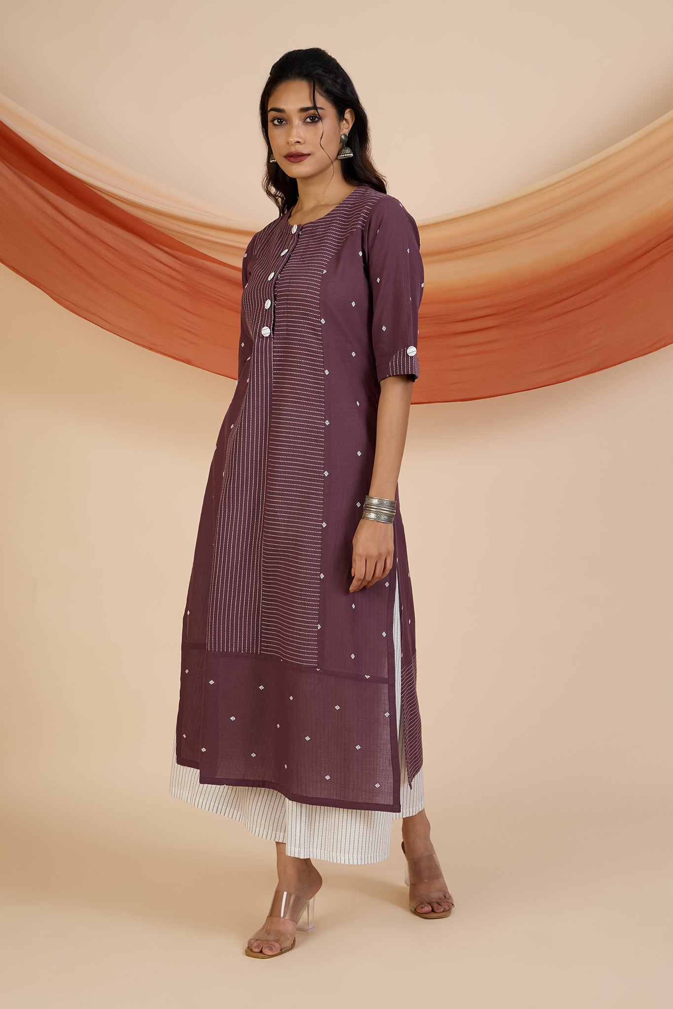 Co-ord Set Mauve Dusk Princess Cut Long Panelled Kurta with Slit ( set of 2 )