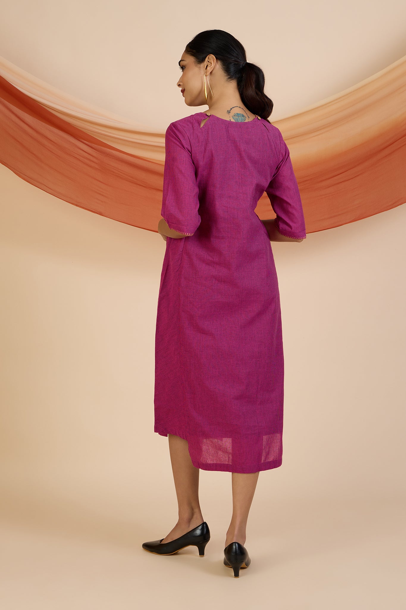 Magenta Melody Side Bias Shift Dress