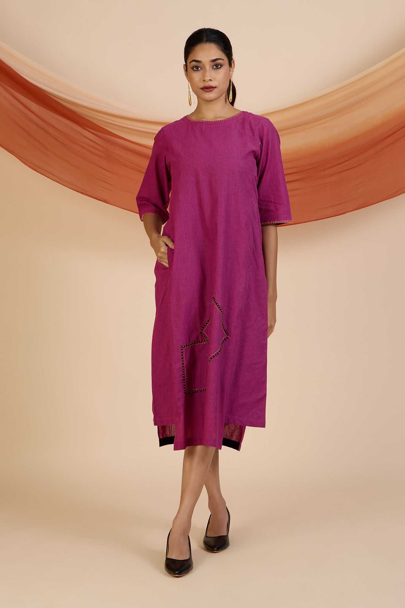 Magenta Melody Side Bias Shift Dress