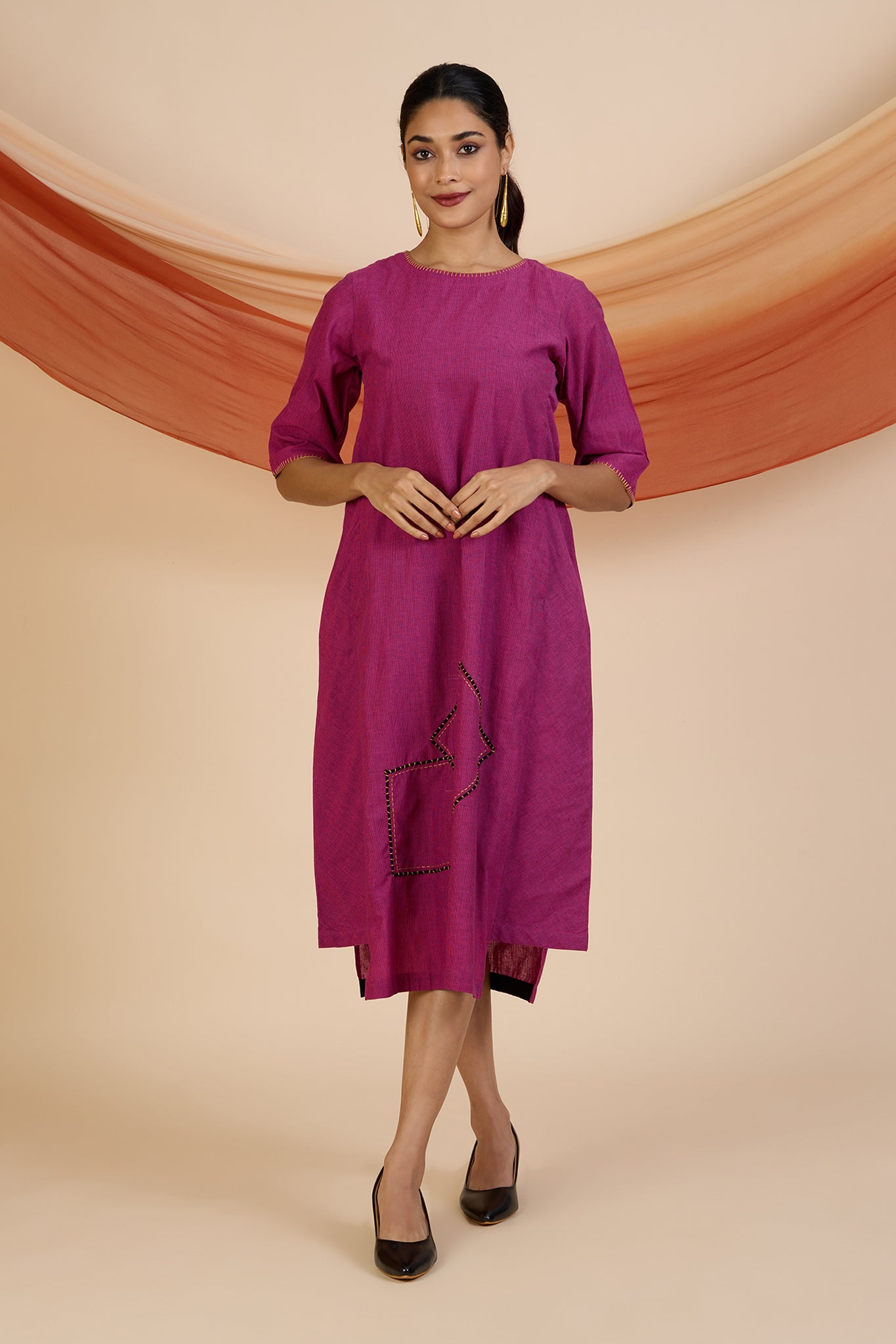 Magenta Melody Side Bias Shift Dress
