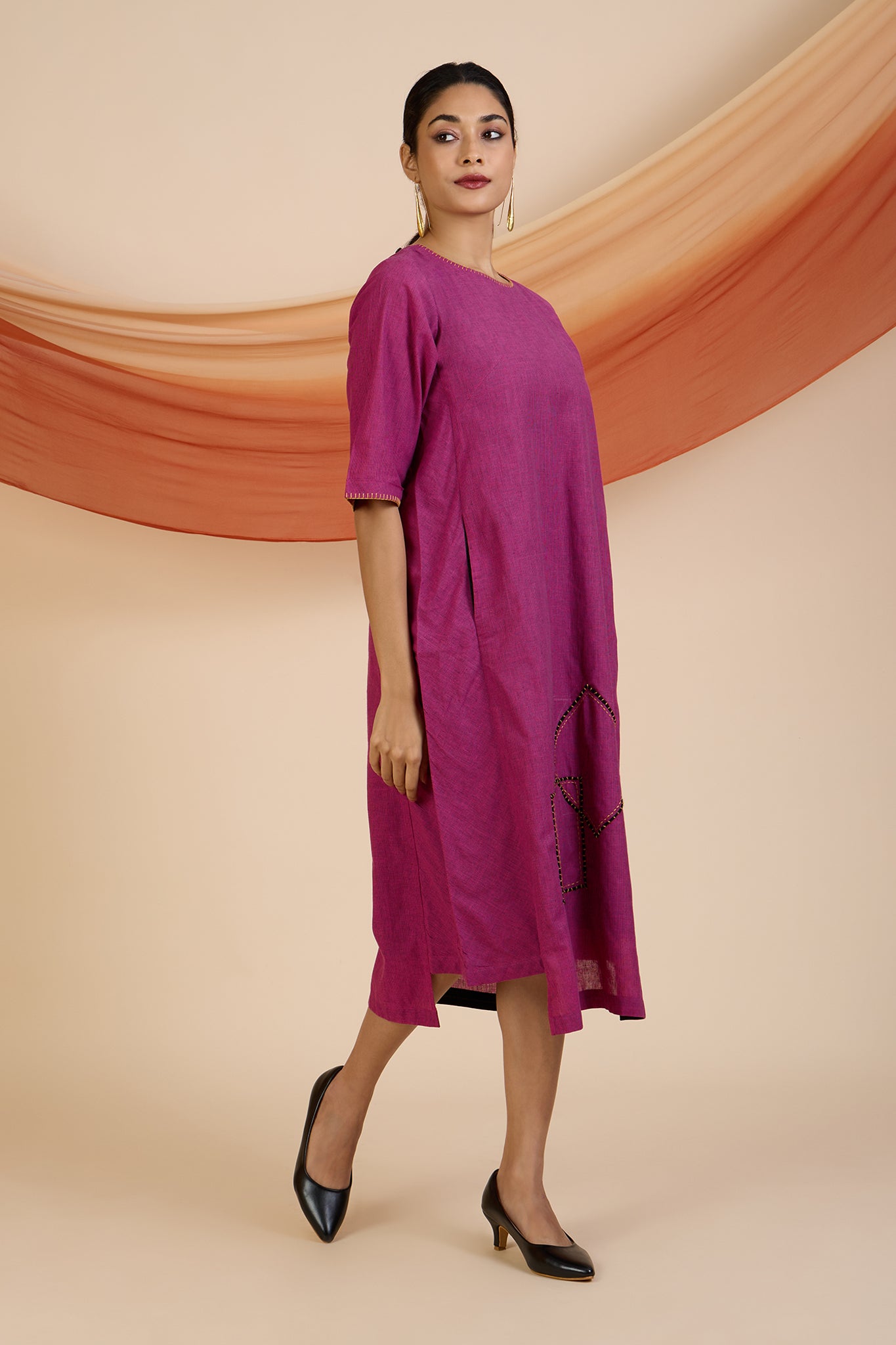Magenta Melody Side Bias Shift Dress