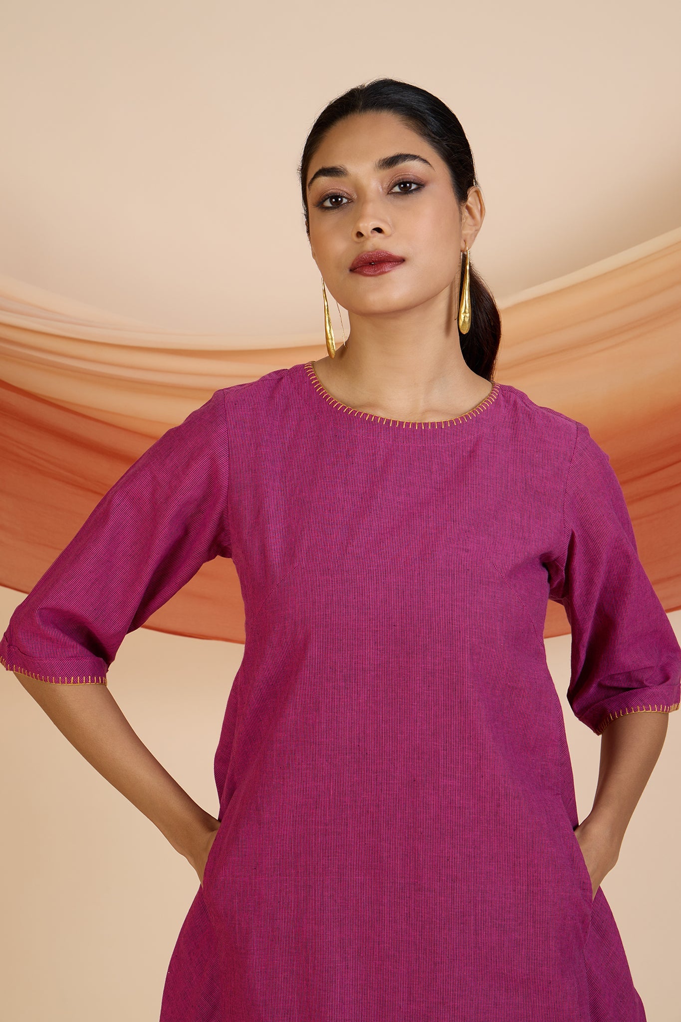 Magenta Melody Side Bias Shift Dress