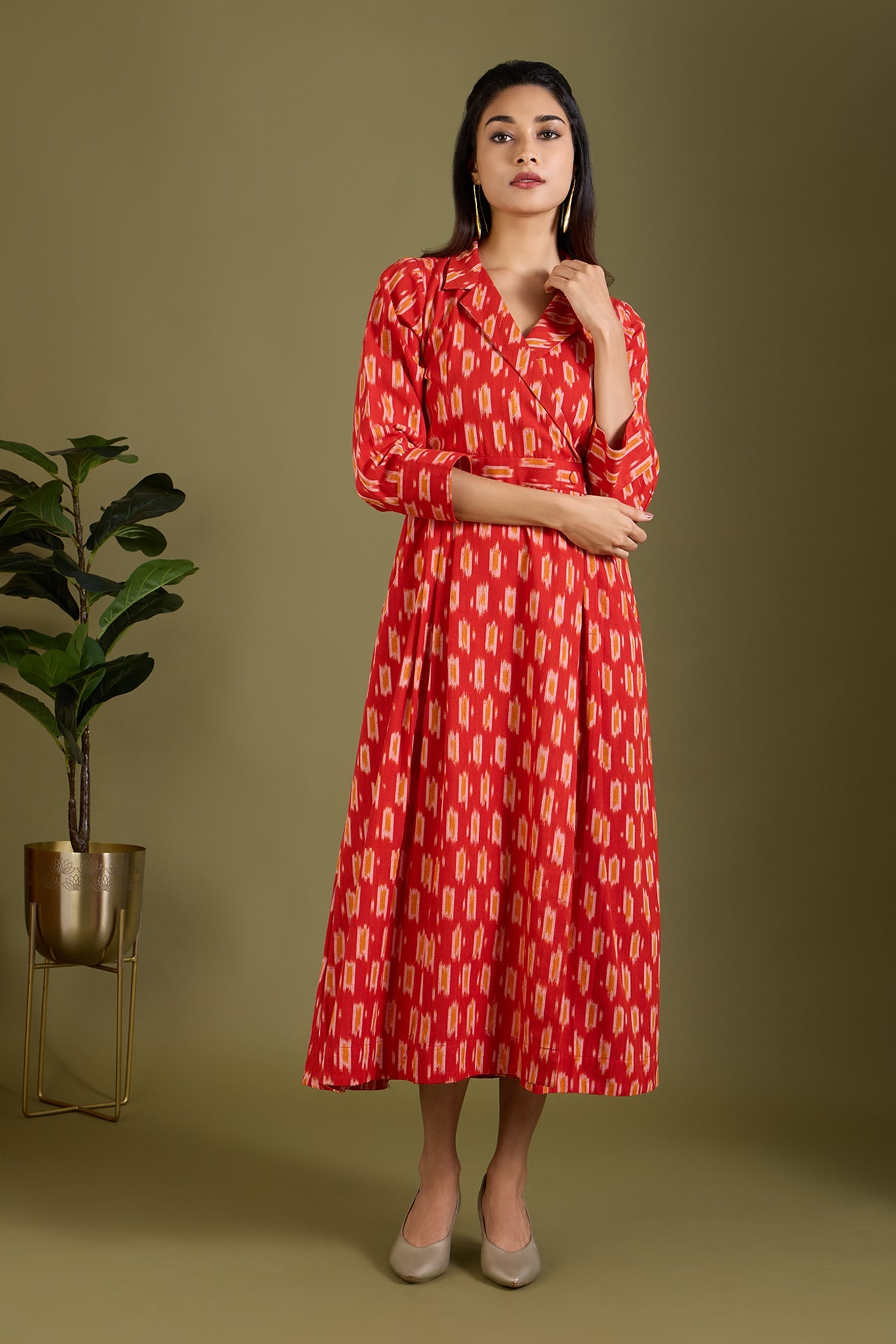 Fiery Sunlit Trails Long Trench Dress