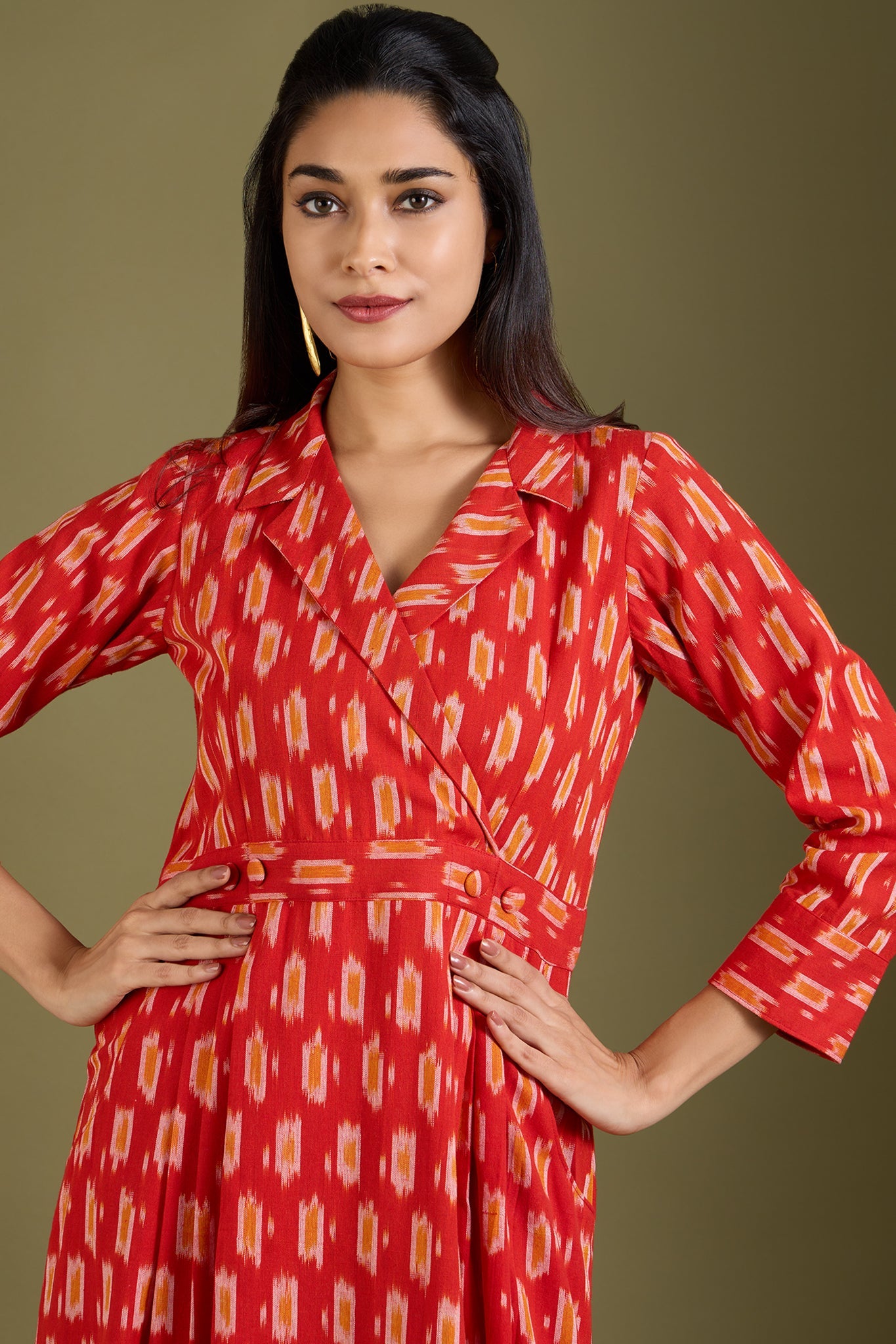 Fiery Sunlit Trails Long Trench Dress