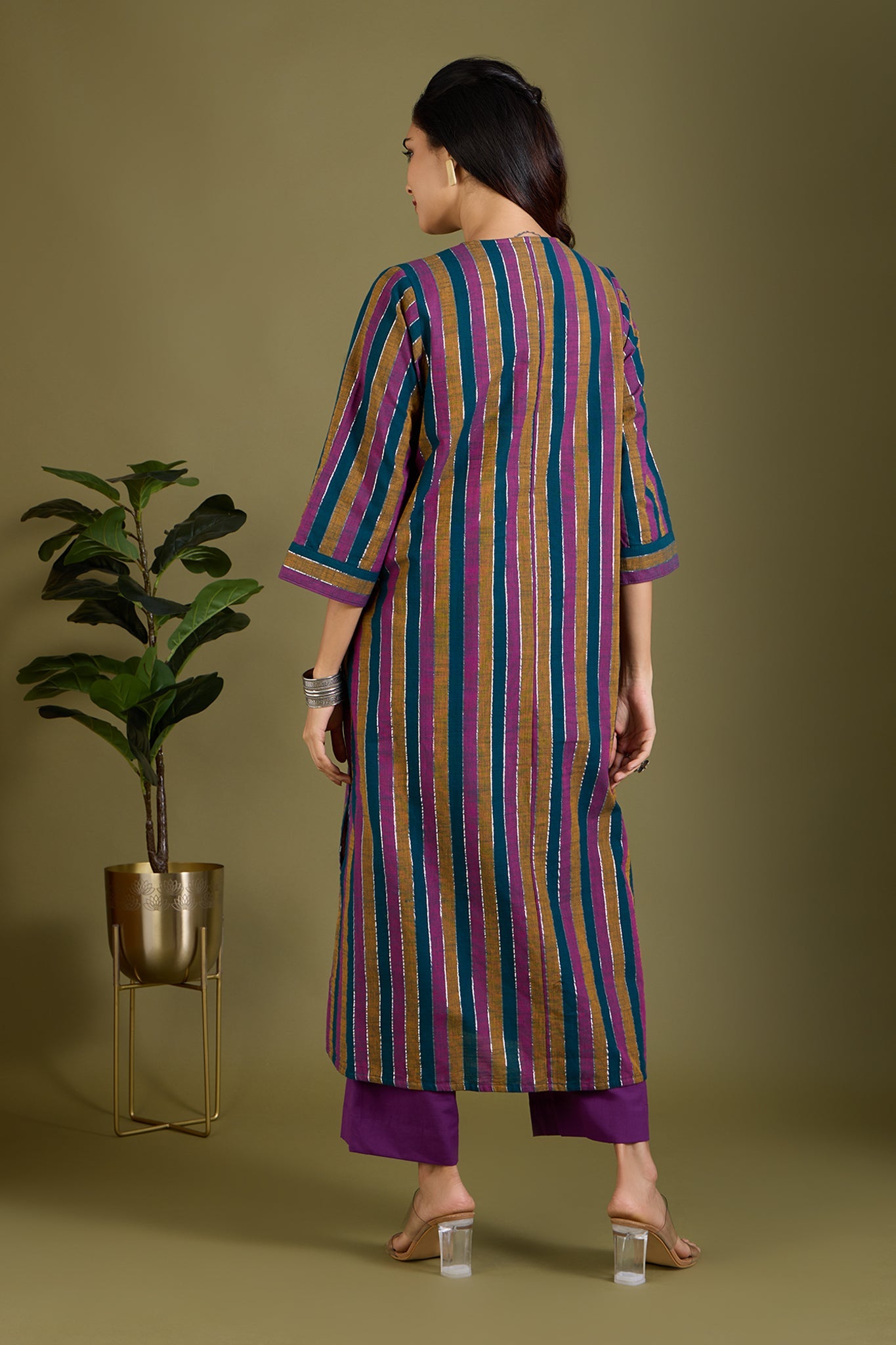 Dusk and Gold Front Zipper A-line Kurta