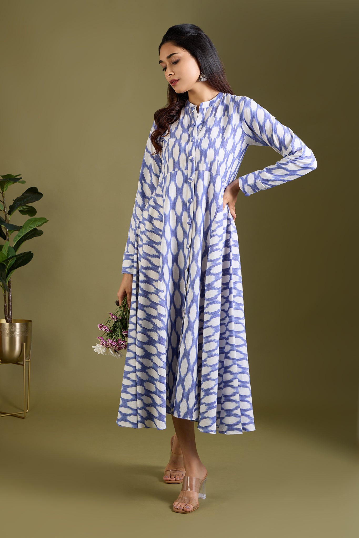 Icy Whisper Flecks Flared Panel Midi Dress