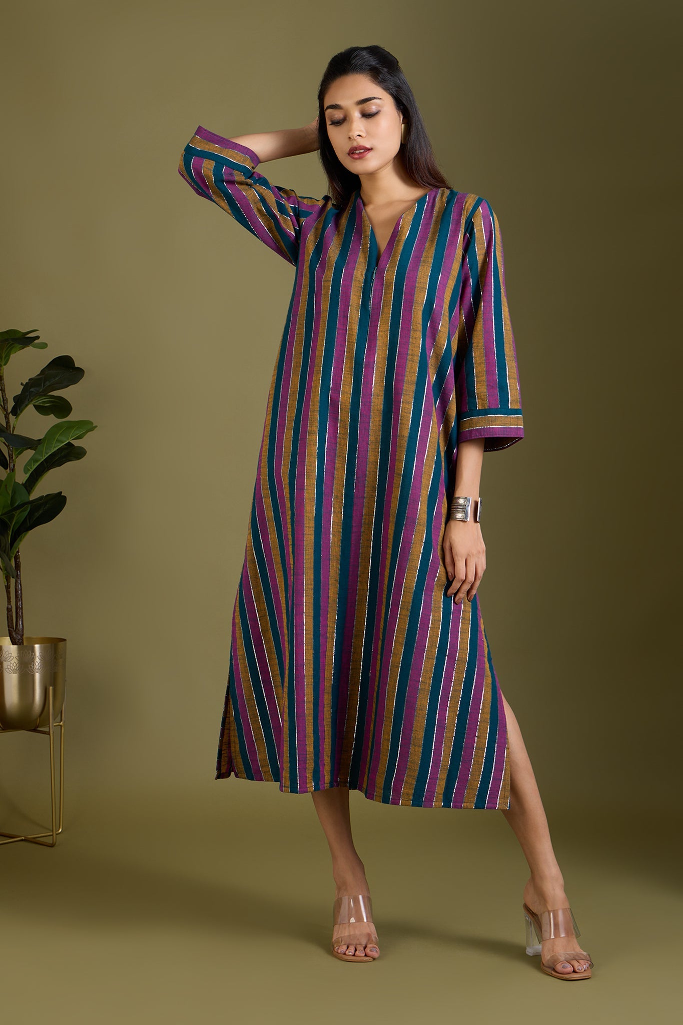 Dusk and Gold Front Zipper A-line Kurta