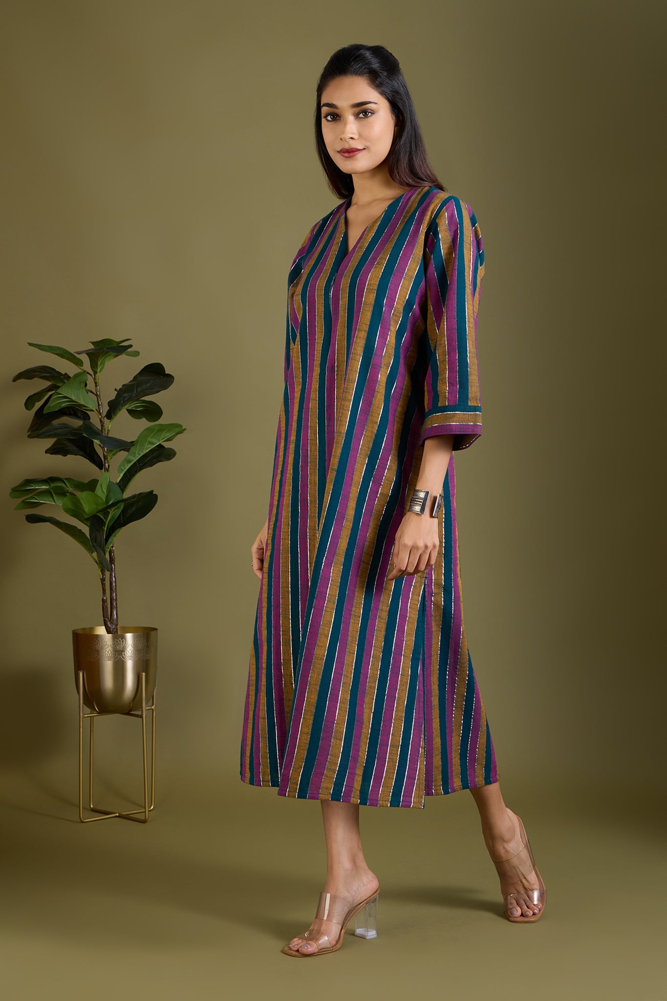 Dusk and Gold Front Zipper A-line Kurta